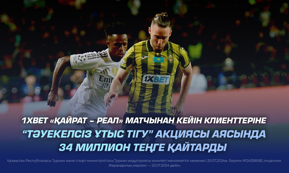 1XBET «Қайрат – Реал» матчынан кейін клиенттеріне 34 миллион теңге қайтарды